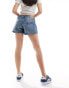 Weekday Duchess low waist baggy fit denim shorts in spinel blue