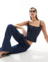 Lioness denim cami corset top with bow detail co-ord in dark blue pinstripe