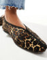 & Other Stories leather pointed ballerina pumps with front seam detail in textured leopard