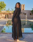 Moda Minx X Sophie Piper ruffle maxi kimono in black