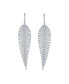 Modern Statement Large Long Linear Leaf Pave CZ Cubic Zirconia Chandelier Earrings For Women Prom Rhodium Plated