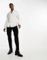 ASOS DESIGN satin shirt with blouson sleeve and grandad neck in off white