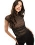 ASOS DESIGN mesh drape top with cap sleeve in black with stone lining