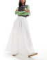 Monki slim elastic waistband with drawstring maxi skirt in white