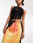 COLLUSION satin maxi slip skirt with lace hem in print