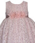 Baby Girls Lace Overlay Dress with Illusion Neckline and Ribbon Waistline