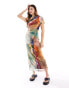 ASOS DESIGN mesh ruched maxi dress in watercolour print