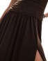 Rare London mesh ruched bandeau drop waist maxi dress in chocolate