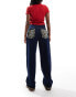 Noisy May high waist wide leg leo trim jeans in indigo