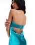 In The Style exclusive liquid satin bandeau cut out back maxi dress in turquoise