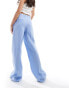 Mango linen drawstring trousers in light blue