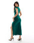 ASOS DESIGN slinky keyhole midi dress with tie detail in bottle green