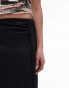 Topshop satin tuck midi skirt in black