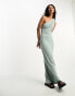 ASOS DESIGN draped one shoulder maxi dress in sage