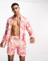 Labelrail x Stan & Tom marbled print linen shirt co-ord in pink multi