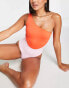 Vero Moda one shoulder colourblock swimsuit in pink and red