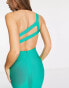 Rare London bandage one shoulder cross back detail midi dress in green