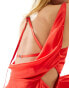 ASOS DESIGN satin cowl neck bias maxi dress with buckle detail and cut out in red