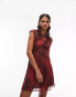 Topshop – Minikleid mit rotem Animalprint, Riemchenverzierung und Schnitt-Details