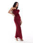 ASOS DESIGN bardot ruffle detail maxi dress in burgundy