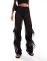 Noisy May frill hem mesh trouser in black