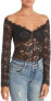 Bardot 175956 Womens Brit Sheer Lace Long-Sleeve Bodysuit Black Size 10