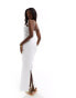 In The Style linen mix bandeau fold over maxi dress in white