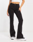 Pull&Bear mid waist flare jeans in black with button detail