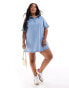 ASOS DESIGN Curve denim polo dress in mid blue