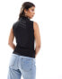 Pieces drape neck sleeveless top in black