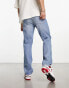 ASOS DESIGN straight leg jeans with rips in vintage light wash