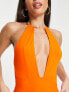 ASOS DESIGN Tall gold necklace trim plunge swimsuit in bright orange