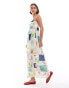 ASOS DESIGN strappy shirred bust textured maxi dress in postcard print