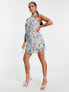 ASOS DESIGN Petite plisse halter mini dress in bright floral print