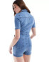 ASOS DESIGN denim short sleeve playsuit with zip through in midwash blue