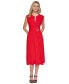 Women's Belted Cotton Midi A-Line Dress