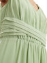 Vila Bridesmaid wrap waist detail maxi dress with pleat front in sage green