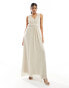 Vila Bridesmaid wrap waist detail maxi dress with pleat front in stone