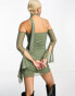 Sisters of the Tribe scarf detail ruched mesh mini dress in khaki