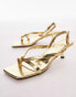 Topshop Wide Fit Issy toe post strappy heeled sandals in gold lizard