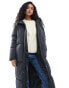 Threadbare maxi puffer coat with hood in charcoal grey