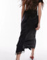 Topshop lace trim satin midi bias skirt in black