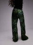 Topshop satin print wide leg pull on trouser in green