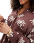 Iisla and Bird flower print long sleeve beach shirt co-ord in brown