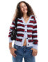 COLLUSION brushed stripe v-neck cardigan in red & blue