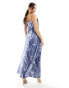 Vero Moda satin maxi slip dress with lace trim in blue crinkle print