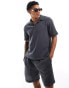 Pull&Bear knitted polo co-ord in dark grey