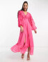 Miss Selfridge dobby chiffon frill detail maxi dress in hot pink