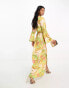 Never Fully Dressed plunge pleated maxi dress in sunset tropic print