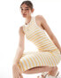 Vila Premium racer neck midi dress in yellow stripe